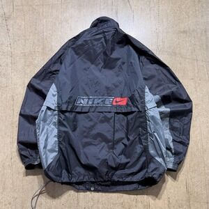 Nike Jacket Mens Large Black Full Zip Windbreaker Mesh Lined Logo Colorblock